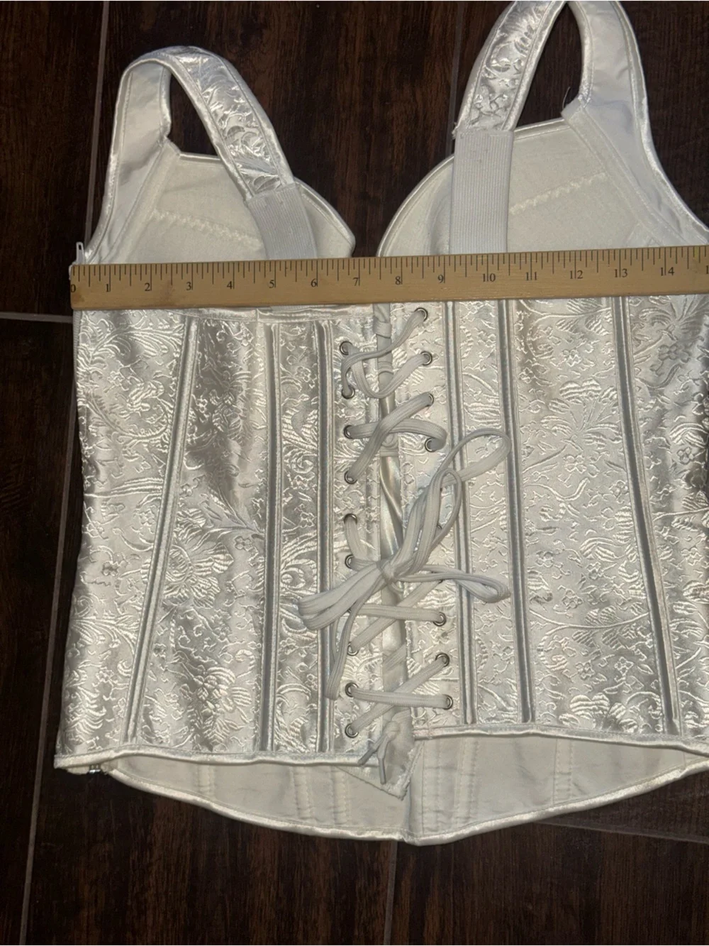 Kimring Gothic Jacquard Shoulder Straps Tank Overbust Corset Bustier White XL